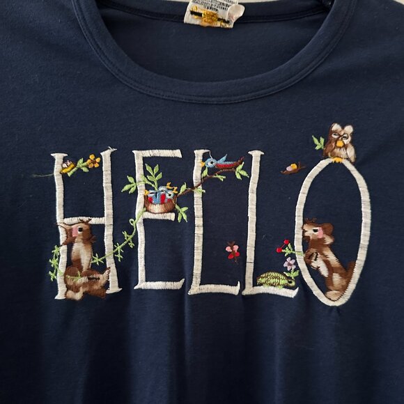 Vtg Cyn Les Blue Fall Hello Goodbye Fall Embroidery Long Sleeve Top Size Medium - Picture 3 of 16